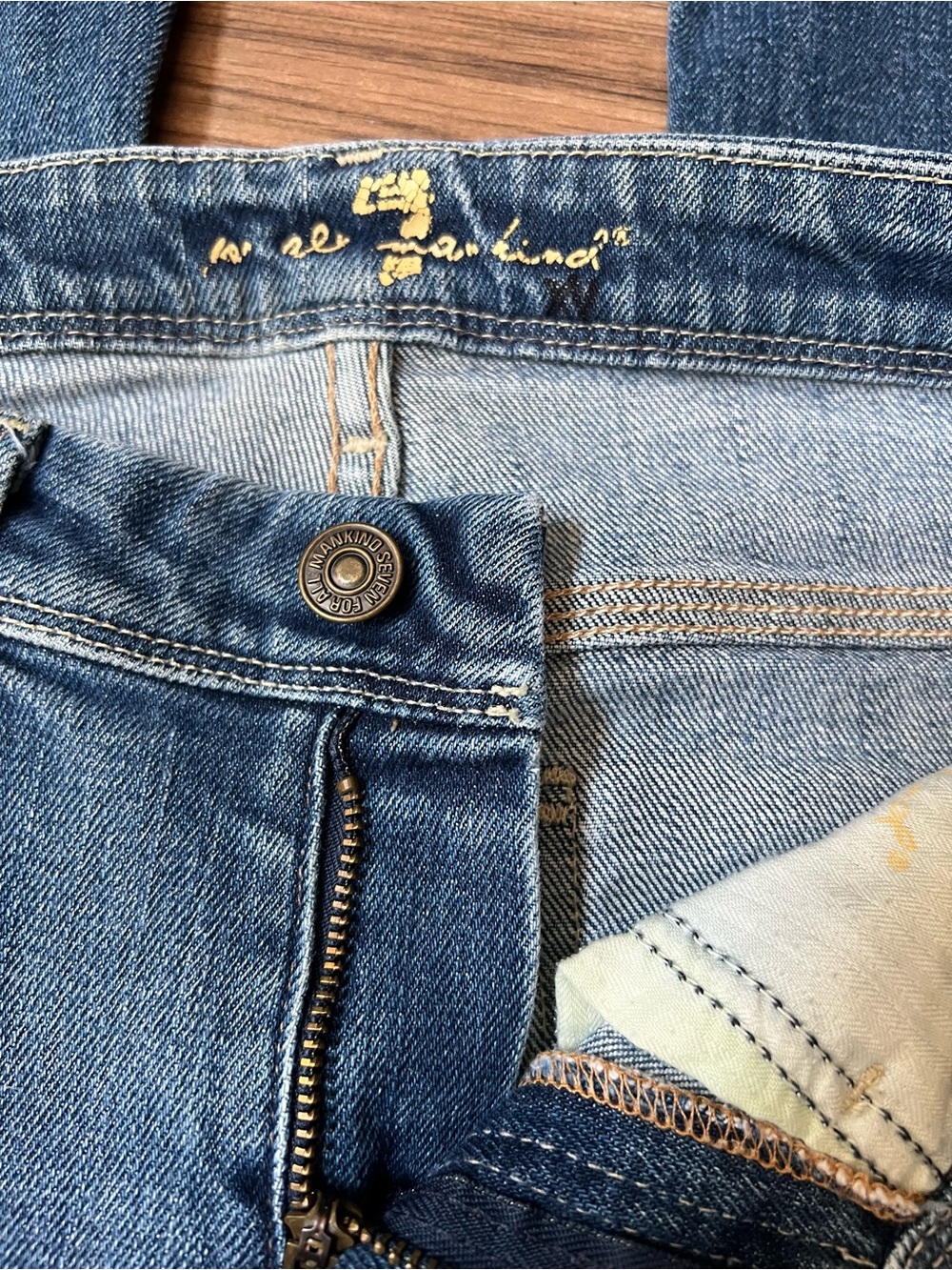 7 For All Mankind Blue Denim Jeans with Contrast Stitching - Picture 5 of 16